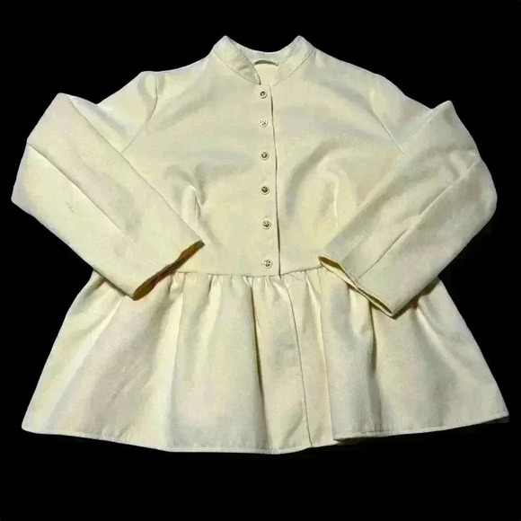 Yitemei Jackets & Blazers - Yitemei Women's 2XL White Peplum Overcoat Stand Collar Ruffle Hem